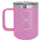 Personalized light purple 15 oz vacuum insulated coffee mug with 'Baseball' design