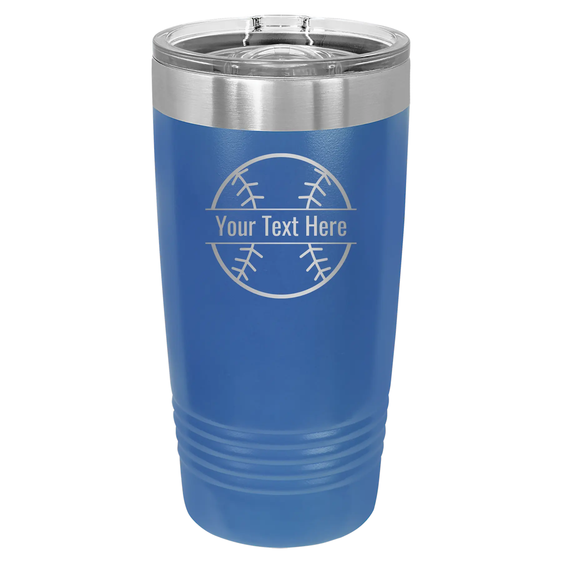 Personalized royal blue 20 oz vacuum insulated tumbler with 'Baseball' design