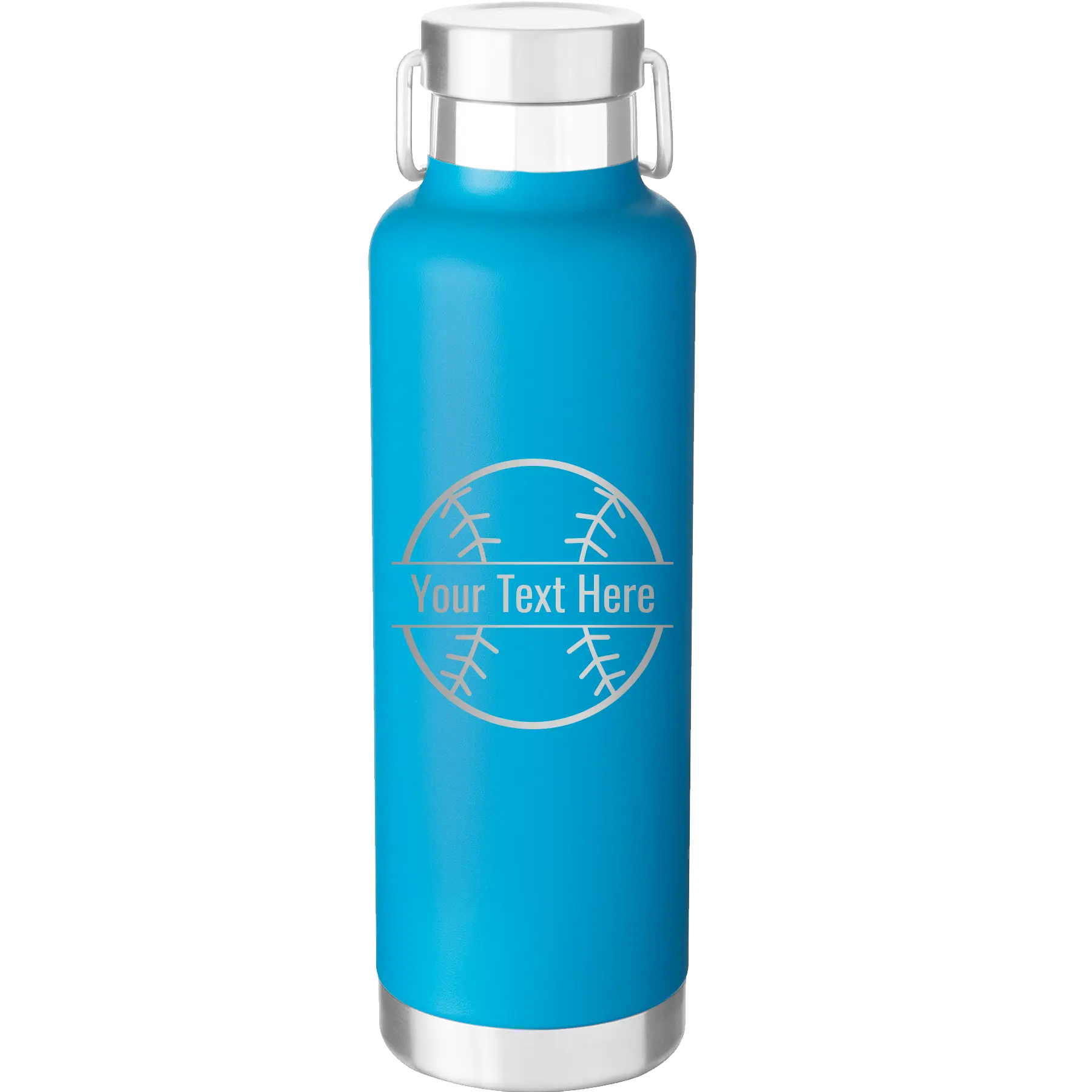 Personalized aqua 24 oz vacuum insulated water bottle with 'Baseball' design