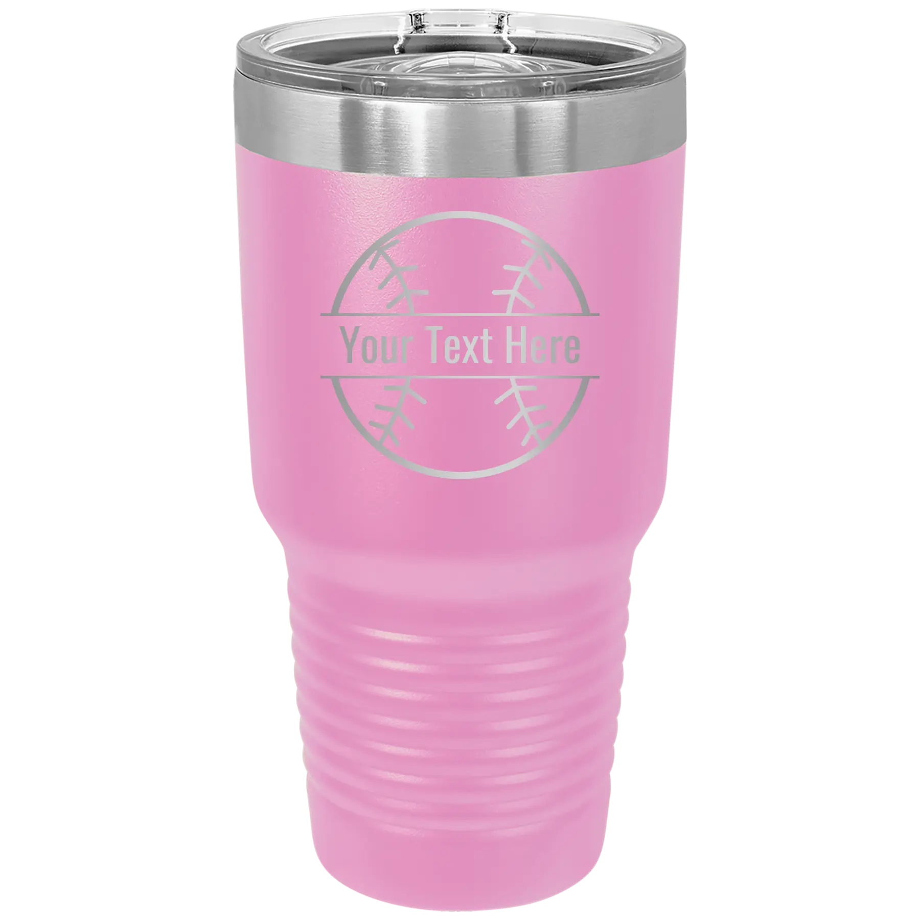 Personalized light purple 30 oz vacuum insulated tumbler with 'Baseball' design