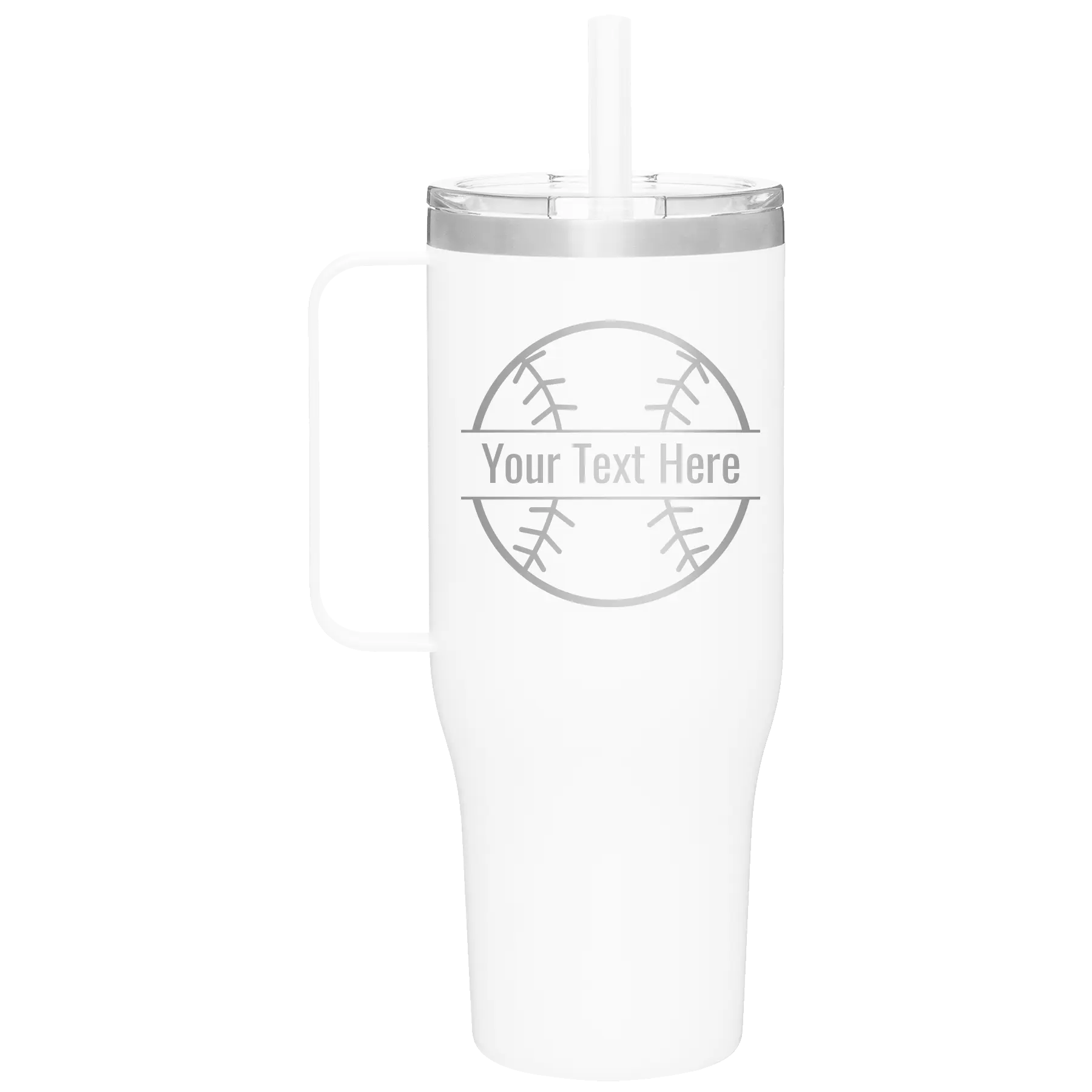Personalized white 40 oz vacuum insulated tumbler mug with 'Baseball' design