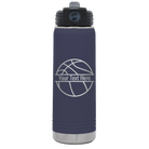 Personalized navy 20 oz vacuum insulated water bottle with 'Basketball' design