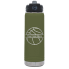 Personalized olive green 20 oz vacuum insulated water bottle with 'Basketball' design