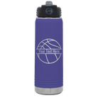 Personalized purple 20 oz vacuum insulated water bottle with 'Basketball' design