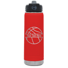 Personalized red 20 oz vacuum insulated water bottle with 'Basketball' design