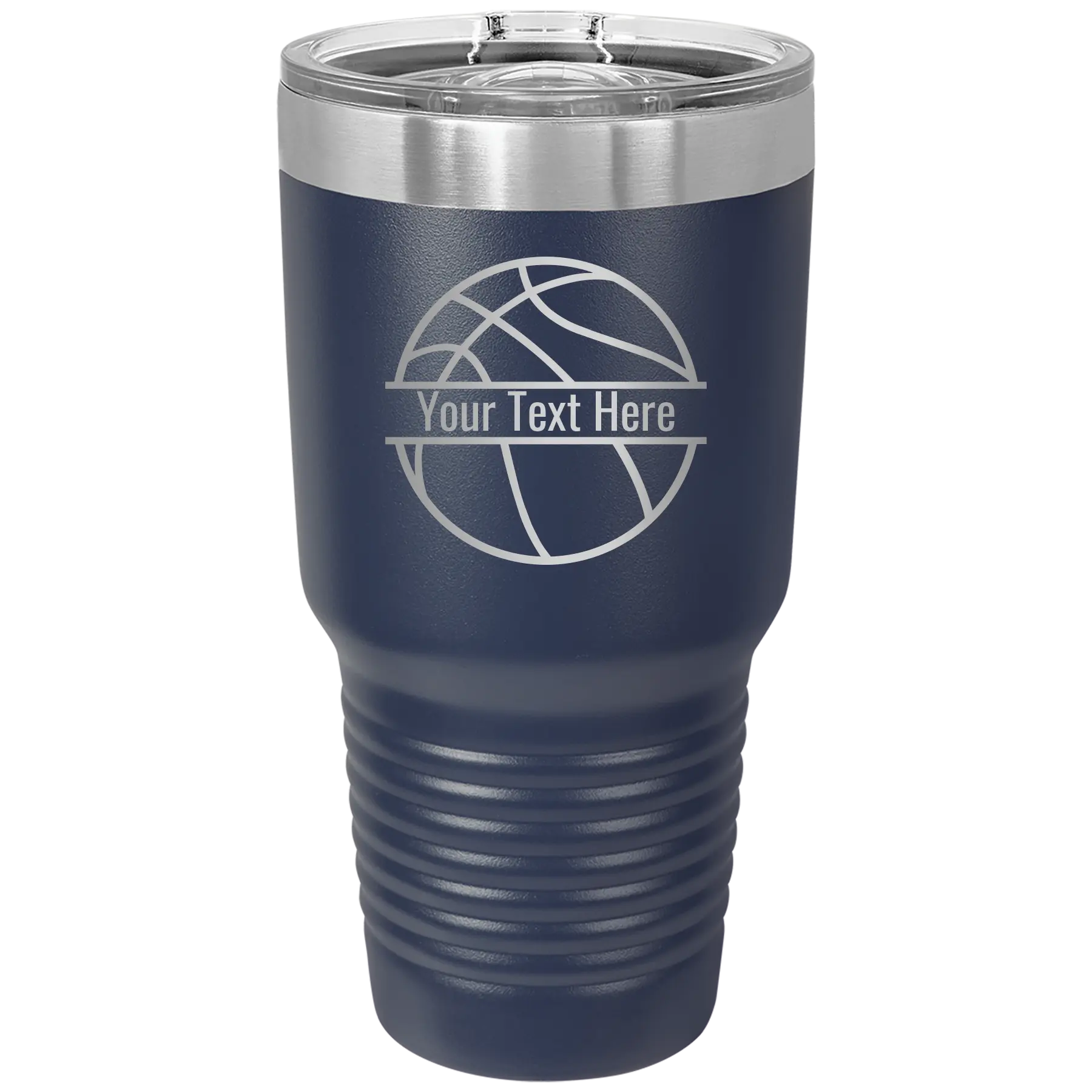 Personalized navy 30 oz vacuum insulated tumbler with 'Basketball' design