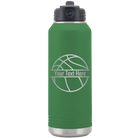 Personalized green 32 oz vacuum insulated water bottle with 'Basketball' design