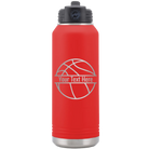 Personalized red 32 oz vacuum insulated water bottle with 'Basketball' design
