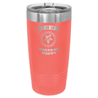 Laser etched coral 20 oz vacuum insulated tumbler with 'Beer Makes Me Hoppy' design