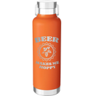 Laser etched orange 24 oz vacuum insulated water bottle with 'Beer Makes Me Hoppy' design
