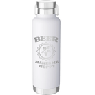 Laser etched white 24 oz vacuum insulated water bottle with 'Beer Makes Me Hoppy' design