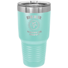Laser etched teal 30 oz vacuum insulated tumbler with 'Beer Makes Me Hoppy' design