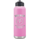 Laser etched light purple 32 oz vacuum insulated water bottle with 'Beer Makes Me Hoppy' design