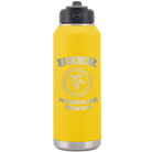 Laser etched yellow 32 oz vacuum insulated water bottle with 'Beer Makes Me Hoppy' design