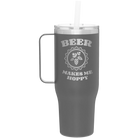 Laser etched slate 40 oz vacuum insulated tumbler mug with 'Beer Makes Me Hoppy' design