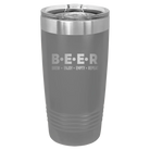 Laser etched dark gray 20 oz vacuum insulated tumbler with 'Brew Enjoy Empty Repeat' design