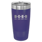 Laser etched purple 20 oz vacuum insulated tumbler with 'Brew Enjoy Empty Repeat' design