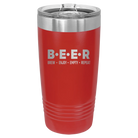 Laser etched red 20 oz vacuum insulated tumbler with 'Brew Enjoy Empty Repeat' design