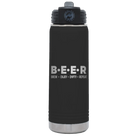 Laser etched black 20 oz vacuum insulated water bottle with 'Brew Enjoy Empty Repeat' design