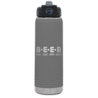 Laser etched dark gray 20 oz vacuum insulated water bottle with 'Brew Enjoy Empty Repeat' design
