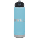 Laser etched light blue 20 oz vacuum insulated water bottle with 'Brew Enjoy Empty Repeat' design