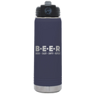 Laser etched navy 20 oz vacuum insulated water bottle with 'Brew Enjoy Empty Repeat' design