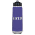 Laser etched purple 20 oz vacuum insulated water bottle with 'Brew Enjoy Empty Repeat' design