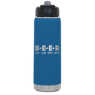 Laser etched royal blue 20 oz vacuum insulated water bottle with 'Brew Enjoy Empty Repeat' design