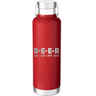 Laser etched red 24 oz vacuum insulated water bottle with 'Brew Enjoy Empty Repeat' design
