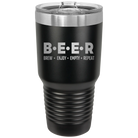 Laser etched black 30 oz vacuum insulated tumbler with 'Brew Enjoy Empty Repeat' design