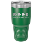 Laser etched green 30 oz vacuum insulated tumbler with 'Brew Enjoy Empty Repeat' design