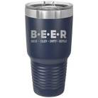 Laser etched navy 30 oz vacuum insulated tumbler with 'Brew Enjoy Empty Repeat' design