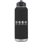 Laser etched black 32 oz vacuum insulated water bottle with 'Brew Enjoy Empty Repeat' design