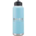 Laser etched light blue 32 oz vacuum insulated water bottle with 'Brew Enjoy Empty Repeat' design