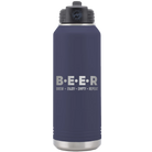 Laser etched navy 32 oz vacuum insulated water bottle with 'Brew Enjoy Empty Repeat' design