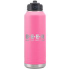 Laser etched pink 32 oz vacuum insulated water bottle with 'Brew Enjoy Empty Repeat' design