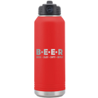 Laser etched red 32 oz vacuum insulated water bottle with 'Brew Enjoy Empty Repeat' design