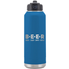 Laser etched royal blue 32 oz vacuum insulated water bottle with 'Brew Enjoy Empty Repeat' design