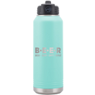 Laser etched teal 32 oz vacuum insulated water bottle with 'Brew Enjoy Empty Repeat' design
