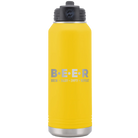 Laser etched yellow 32 oz vacuum insulated water bottle with 'Brew Enjoy Empty Repeat' design