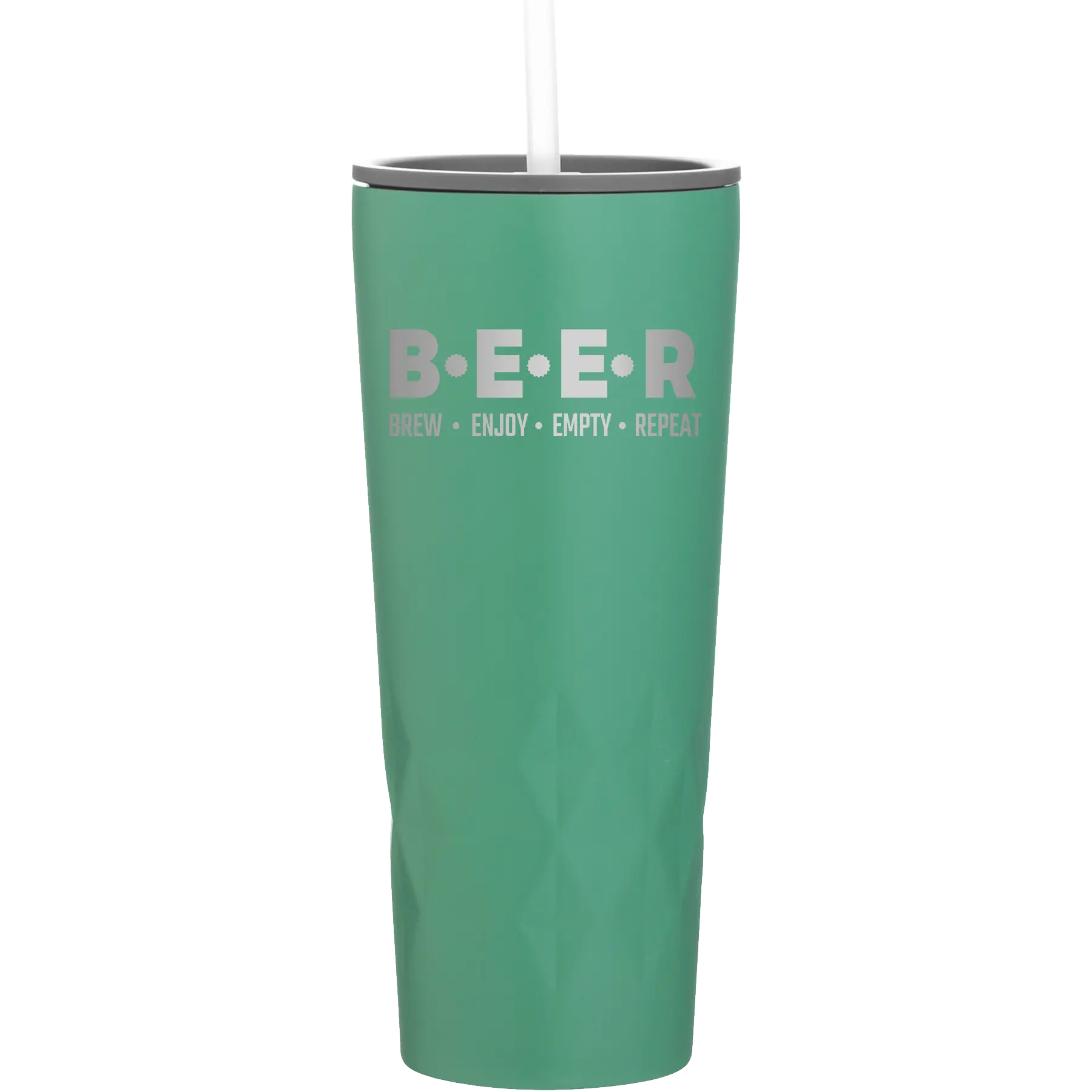 Laser etched forage 20 oz vacuum insulated tumbler with 'Brew Enjoy Empty Repeat' design