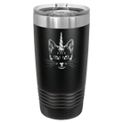 Laser etched black 20 oz vacuum insulated tumbler with 'Caticorn' design