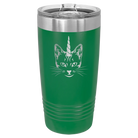 Laser etched green 20 oz vacuum insulated tumbler with 'Caticorn' design