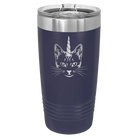 Laser etched navy 20 oz vacuum insulated tumbler with 'Caticorn' design