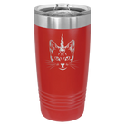Laser etched red 20 oz vacuum insulated tumbler with 'Caticorn' design