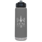 Laser etched dark gray 20 oz vacuum insulated water bottle with 'Caticorn' design