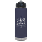 Laser etched navy 20 oz vacuum insulated water bottle with 'Caticorn' design