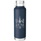 Laser etched navy 24 oz vacuum insulated water bottle with 'Caticorn' design