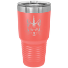 Laser etched coral 30 oz vacuum insulated tumbler with 'Caticorn' design
