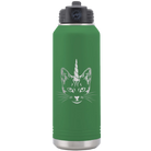 Laser etched green 32 oz vacuum insulated water bottle with 'Caticorn' design